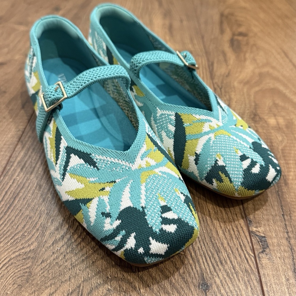 Vivaia Margot 2.0 Square Toe V Cut Womens Flat Mary Jane 8 Turquoise Tropical